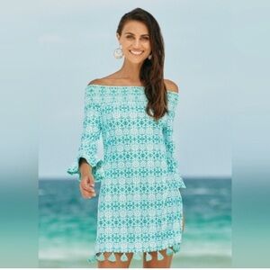 Cabana Life NWT Sunshine Shores Coverluxe Smocked UPF 50+ Beach Dress Large